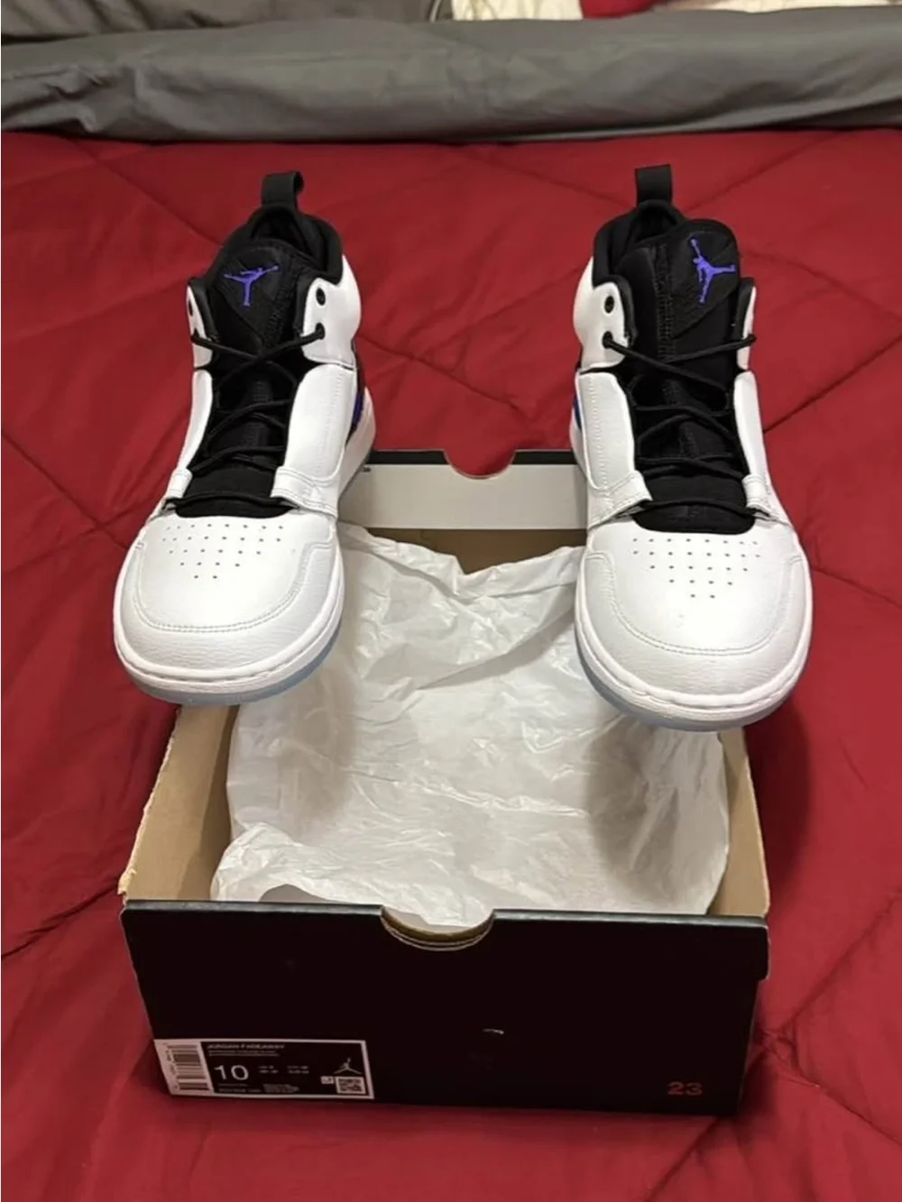 Men’s Jordan Fadeaway White and Black Sneakers with Purple Logo